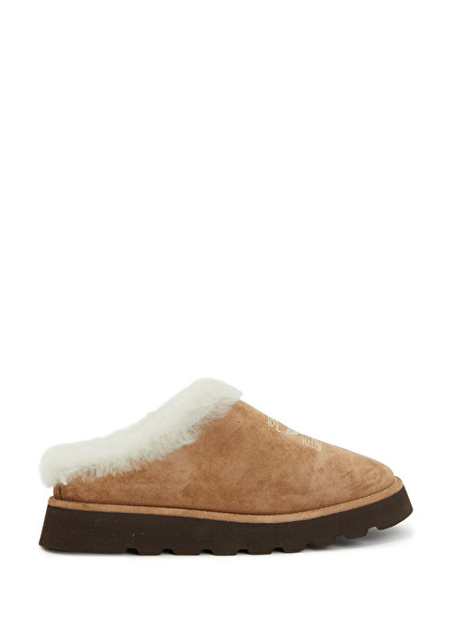 Taba Shearling Detaylı Kadın Deri Terlik - Görsel 2