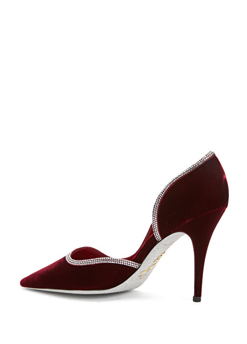 Bordo Kadife Stiletto - Görsel 4