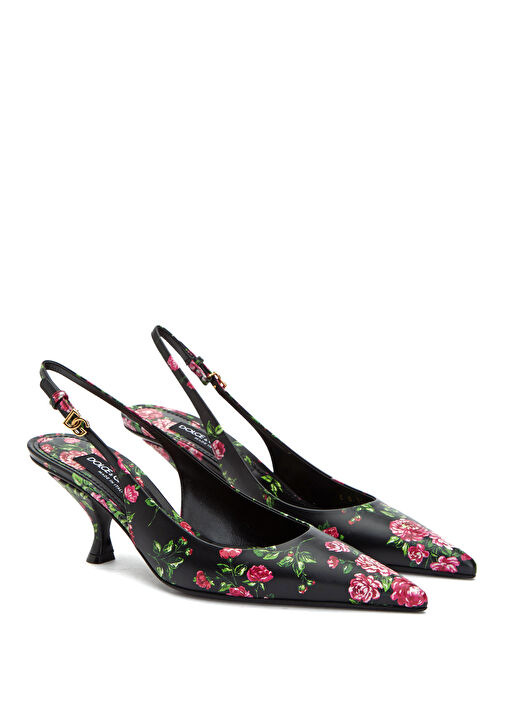 Lollo Pembe Siyah Çiçek Desenli Deri Stiletto - Görsel 3