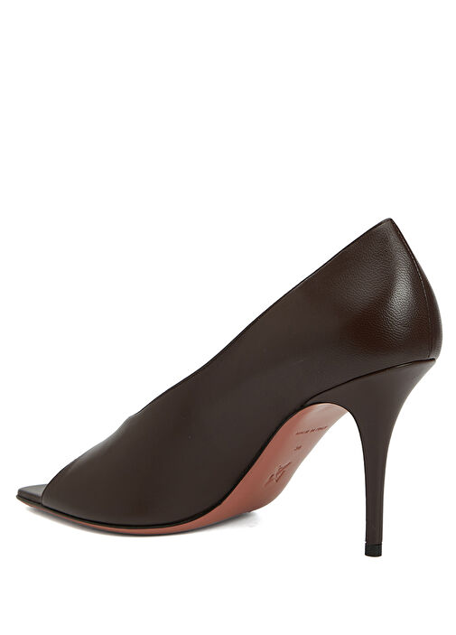 Julianne Peep Koyu Kahverengi Deri Topuklu Ayakkab - Görsel 4