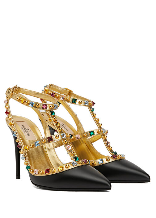 Rockstud Siyah Deri Topuklu Ayakkabı - Görsel 3