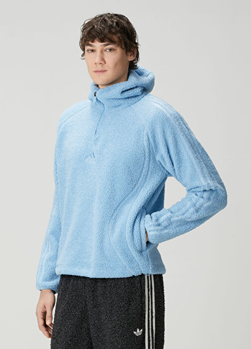 ハッピー2001様　セミダブル Adidas - Borg Fleece Teamgeist 1/4 Zip Mavi Kapüşonlu Üst - Mavi