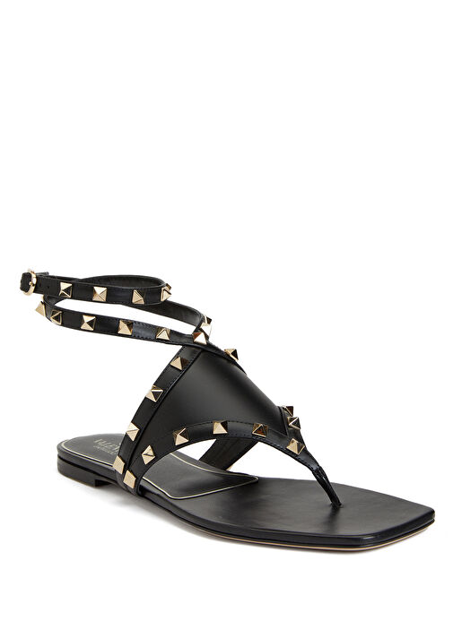 Rockstud Siyah Kadın Deri Sandalet - Görsel 3