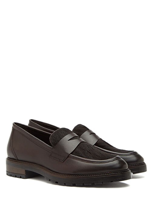 Kahverengi Tay Tüyü Desenli Kadın Deri Loafer - Görsel 3