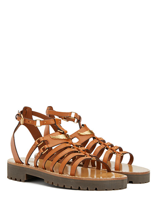 Taba Logo Detaylı Kadın Deri Sandalet - Görsel 3