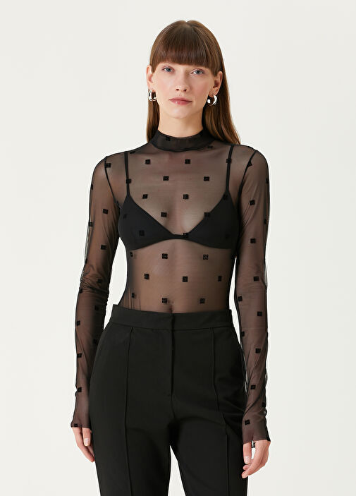 オールインワン・サロペット GIVENCHY Women Bodysuit Tops BWB03U20H0 008 Black Givenchy - 4G Black Tulle Bodysuit