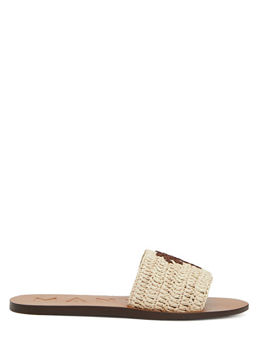 Kahve Beyaz Kadın Rafya Terlik - Görsel 2