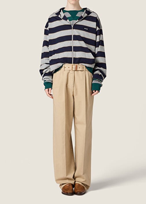 mi♡出品 Miu Miu Mavi Kadın Mavi Çizgili Jarse Kapüşonlu Kadın Sweatshirt