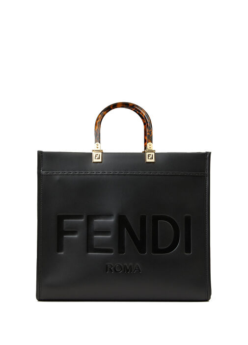 バッグ FENDI Fendi Siyah Kadın Sunshine Medium Siyah Logolu Kadın Deri Çanta