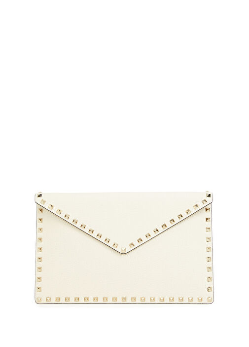 Rockstud Ekru Kadın Deri El Portföyü