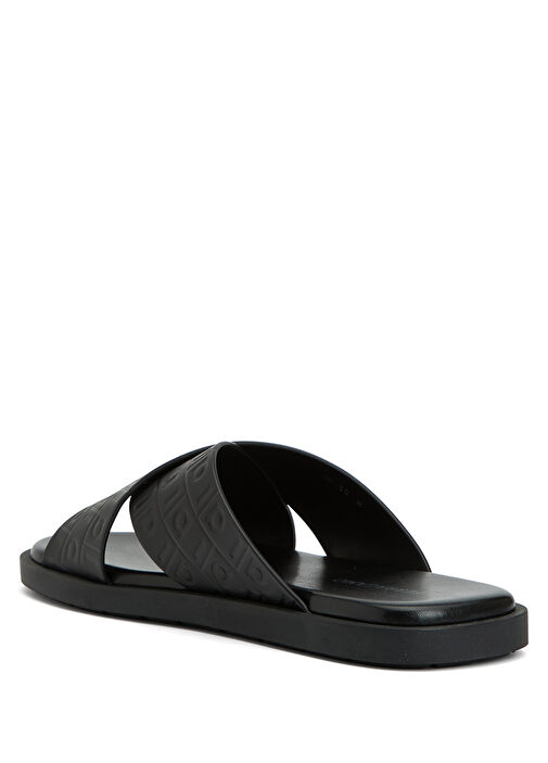 Siyah Logo Motifli Erkek Deri Terlik - Görsel 4