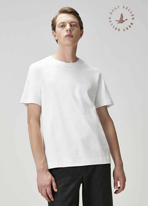 Kırık Beyaz Logo Detaylı Jersey T-shirt - Görsel 2