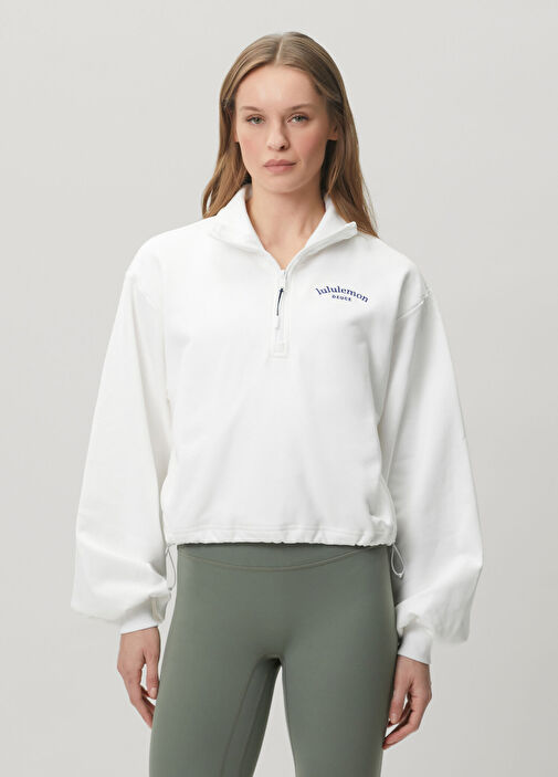＊LuLu＊ lululemon Beyaz Kadın Cotton Terry Tennis Half Zip Beyaz