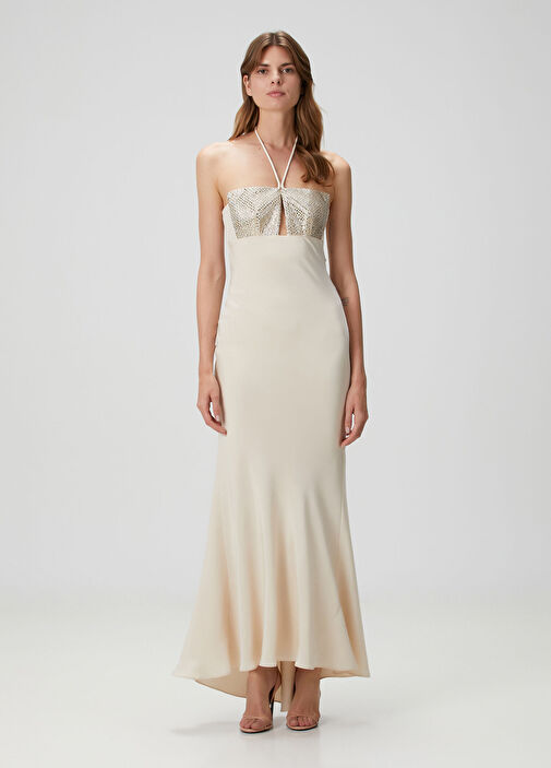 Roland Mouret - Cream Embellished Maxi Silk Evening Dress