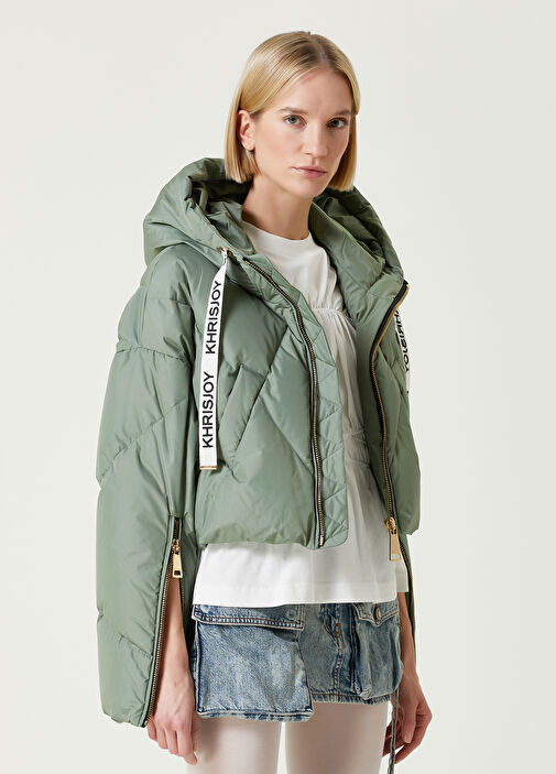 Khrisjoy Green Hooded Quilted Crop Puffer Coat