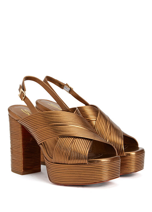 Sand Bronz Kadın Deri Sandalet - Görsel 3