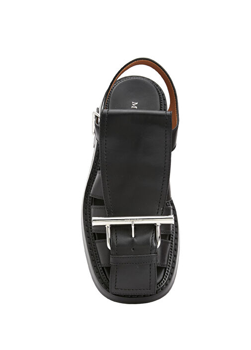 T-Bar Cage Siyah Kadın Deri Sandalet - Görsel 5