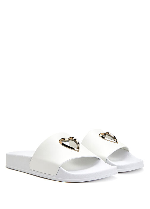 Beyaz Kalp Detaylı Kadın Deri Terlik - Görsel 3