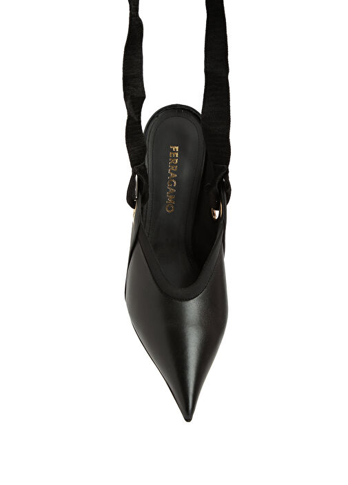 Siyah Deri Topuklu Ayakkabı - Görsel 5