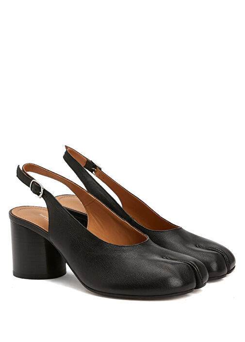 Tabi Siyah Deri Topuklu Ayakkabı - Görsel 3