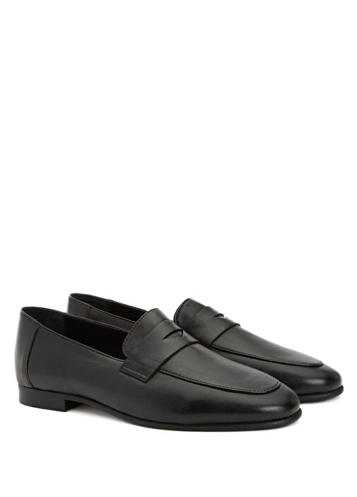 Siyah Kuşak Detaylı Kadın Deri Loafer - Görsel 3