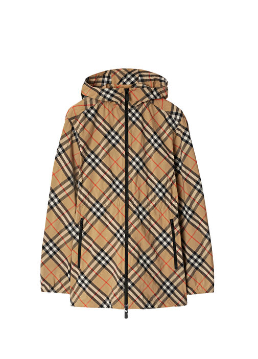 Burberry Bej Kadın Check Bej Naylon Kapüşonlu Kadın Ceket 1890428