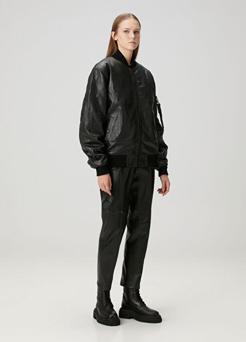 Alpha Industries Siyah Kadın Ma-1 Siyah Deri Bomber Mont 1830573