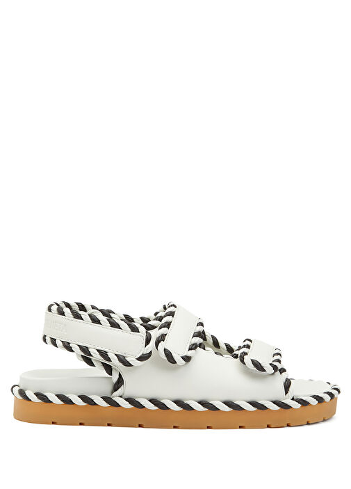 Beyaz Siyah Kadın Deri Sandalet - Görsel 2