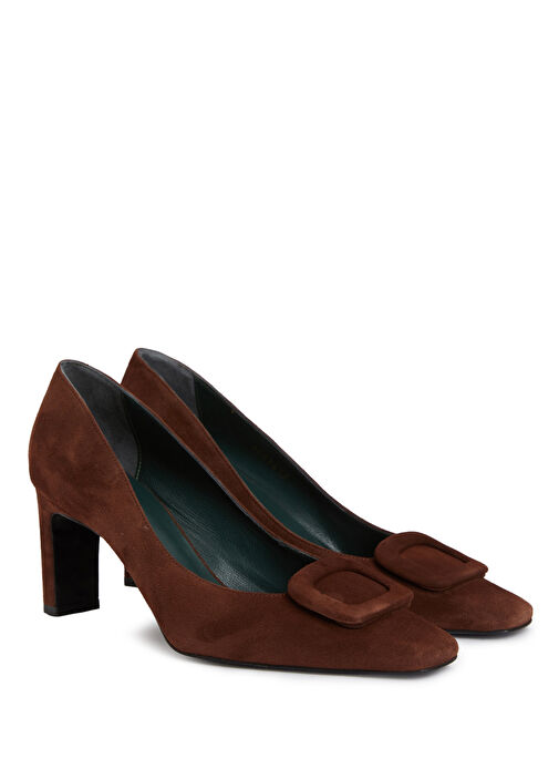 Kahverengi Toka Detaylı Deri Topuklu Ayakkabı - Görsel 3