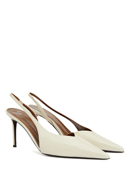 Kırık Beyaz Deri Topuklu Ayakkabı - Görsel 3