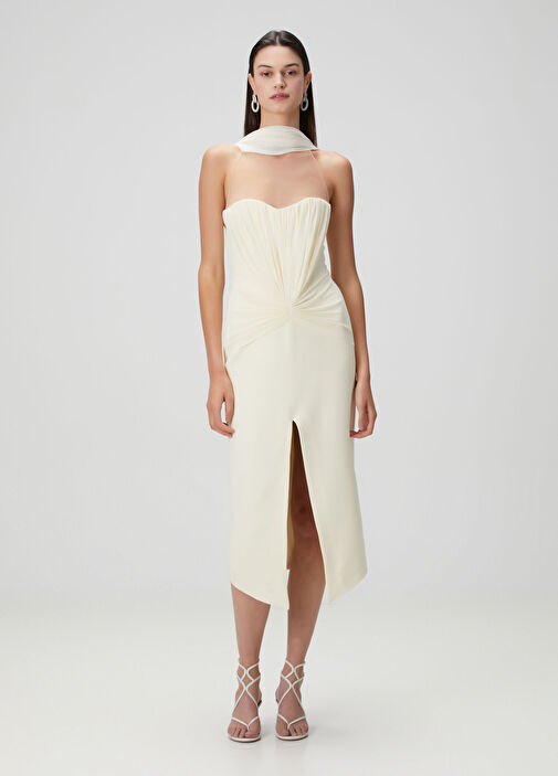 transparent dress white Long Semi-Transparent Dress M/L / Cream