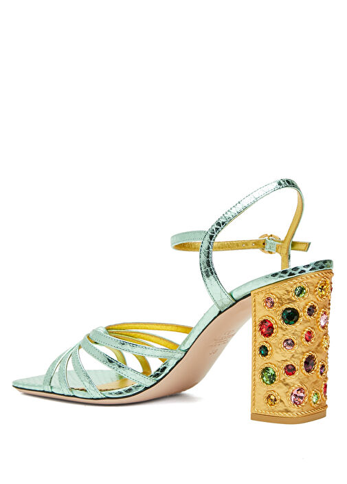 Su Yeşili Kadın Deri Sandalet - Görsel 4