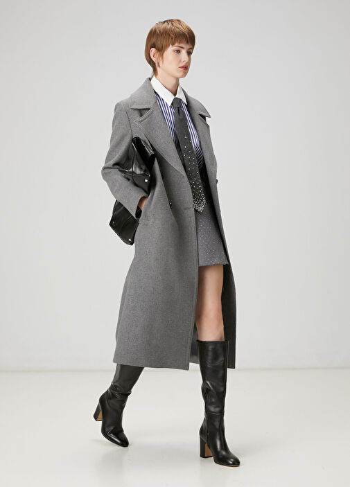 Gri Kruvaze Yün Palto