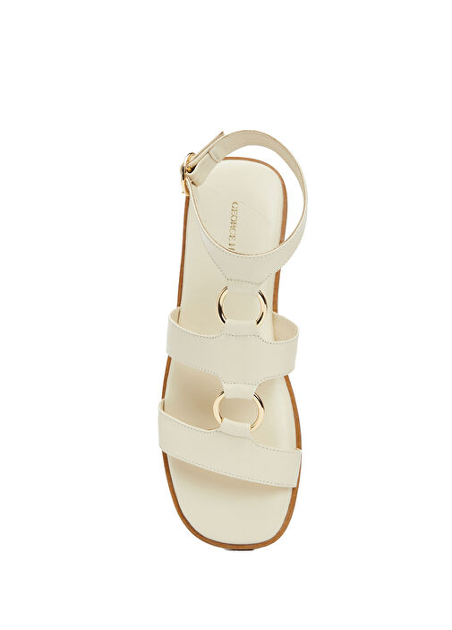 Kırık Beyaz Kadın Deri Sandalet - Görsel 6