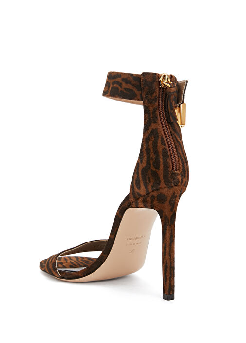 Kahverengi Desenli Kadın Süet Sandalet - Görsel 4