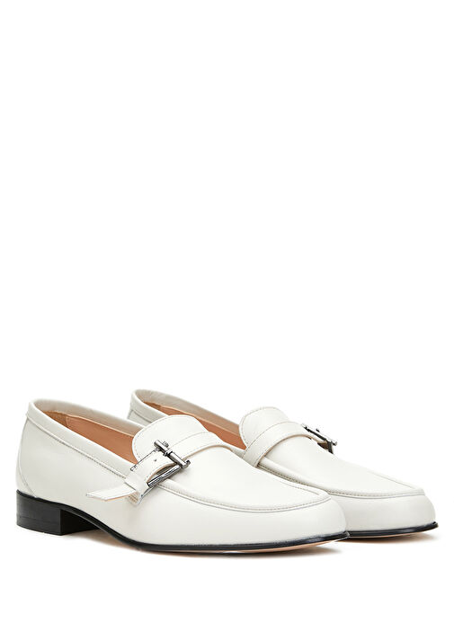 Beyaz Kadın Deri Loafer - Görsel 3