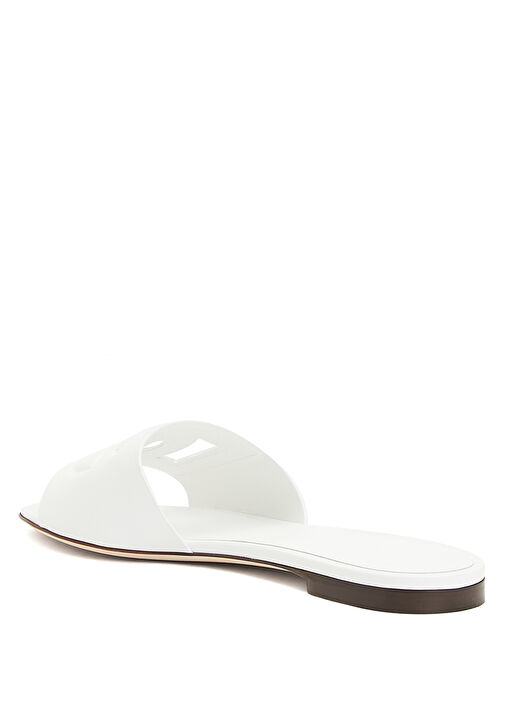 Beyaz Logo Detaylı Kadın Deri Terlik - Görsel 4