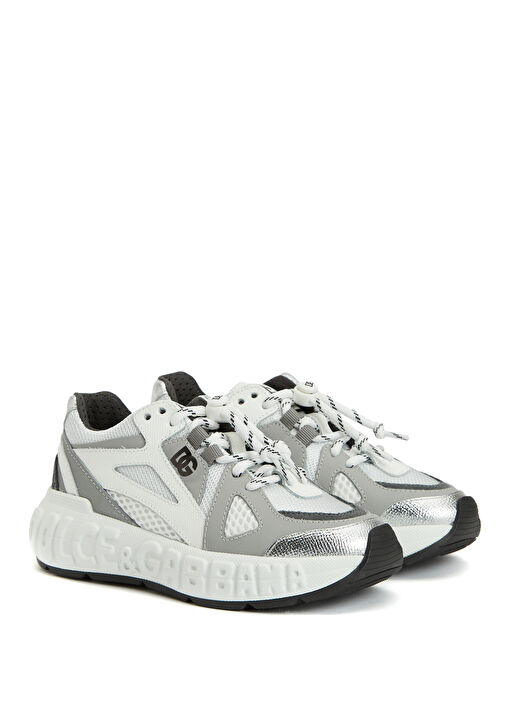 Beyaz Gri Erkek Çocuk Deri Sneaker - Görsel 3