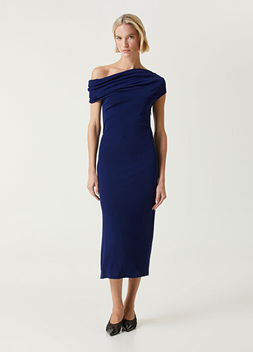 Givenchy - Dark Blue Asymmetrical Draped Midi Dress