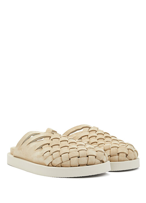 Taupe Örgü Dokulu Erkek Deri Terlik - Görsel 3