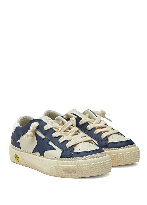 May Beyaz Mavi Çocuk Deri Sneaker - Görsel 3