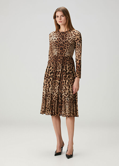 Dolce&Gabbana Leopar Kadın Leopar Desenli Midi İpek Elbise 1918804