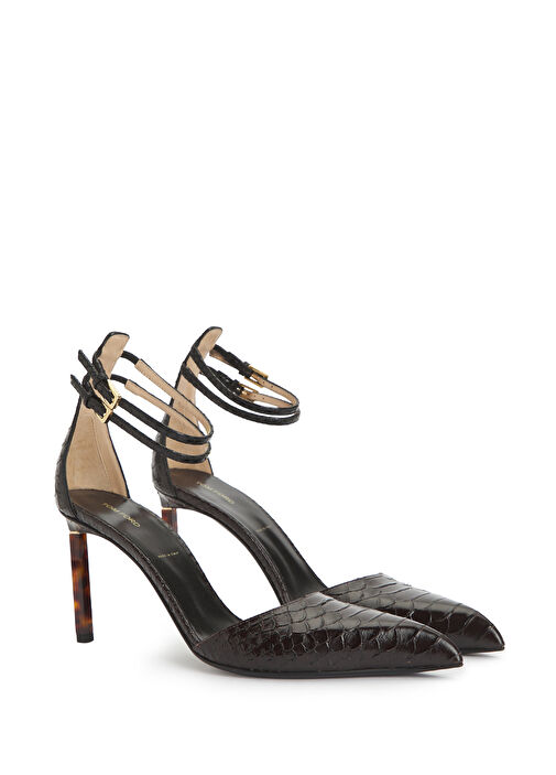 Koyu Kahverengi Deri Topuklu Ayakkabı - Görsel 3