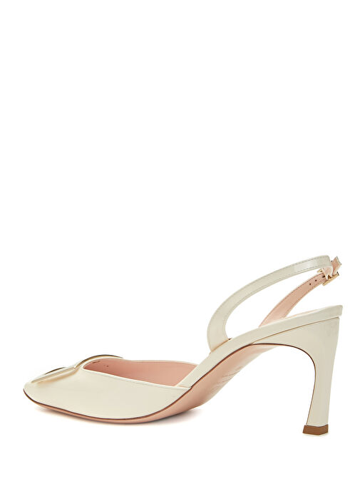 Kırık Beyaz Deri Topuklu Ayakkabı - Görsel 4