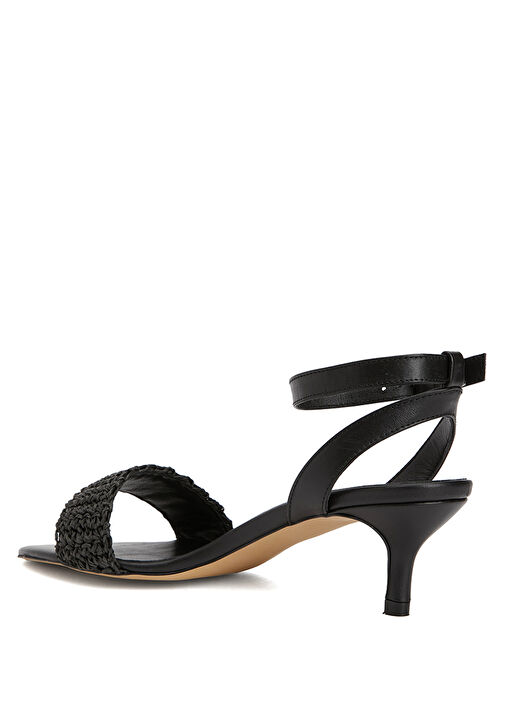 Siyah Hasır Topuklu Sandalet - Görsel 5