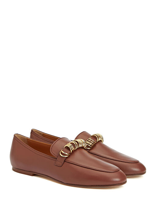 Taba Metal Halka Detaylı Kadın Deri Loafer - Görsel 3