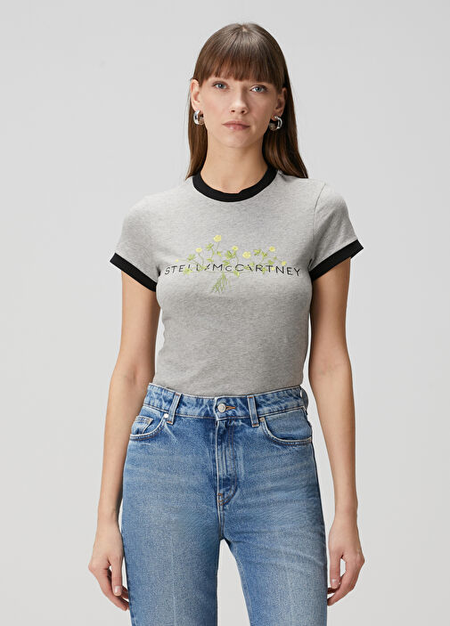 Stella McCartney - Gri Çiçek Nakışlı T-shirt - Gri