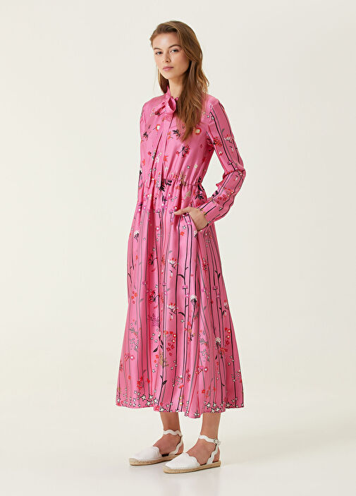 Red Valentino - Pink Floral Midi Silk Dress
