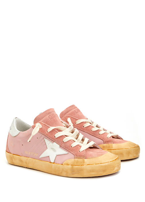 Pembe Eskitme Dokulu Kadın Deri Sneaker - Görsel 3