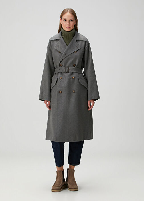 Gri Kruvaze Kaşmir Palto